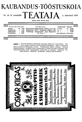 Kaubandus-tööstuskoja Teataja ; 19 1929-10-01