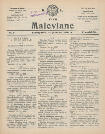 K. L. Viru Malevlane ; 3 1938-01-31