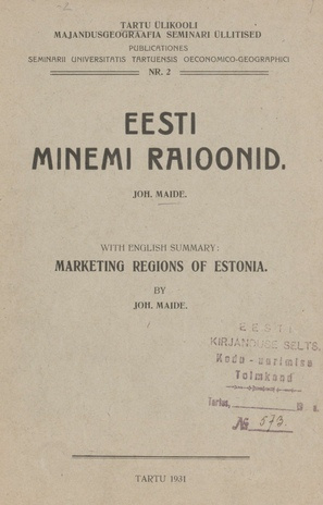 Eesti minemi raioonid = Marketing regions of Estonia