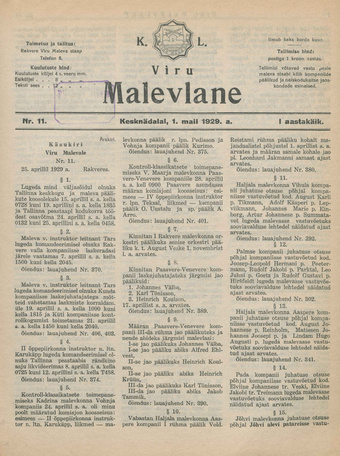K. L. Viru Malevlane ; 11 1929-05-01