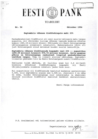 Eesti Pank : teabeleht ; 56 1994-10