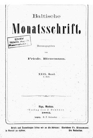 Baltische Monatsschrift ; 2 1882