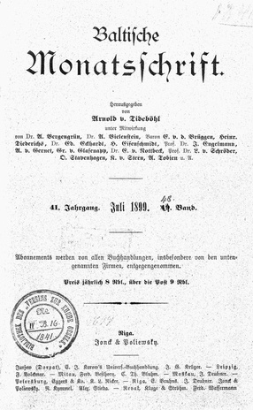 Baltische Monatsschrift ; 7 1899-07