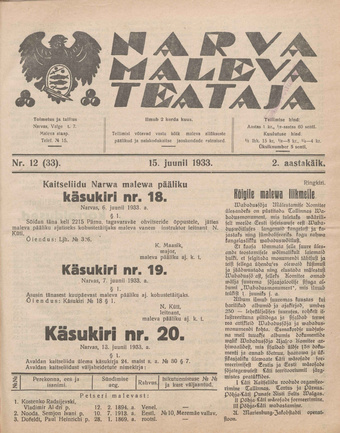 Narva Maleva Teataja ; 12 (33) 1933-06-15