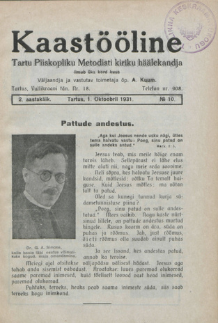 Kaastööline : Tartu Ühisabi Informatsioonileht ; 10 1931-10-01