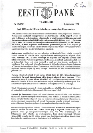 Eesti Pank : teabeleht ; 15 (198) 1998-12