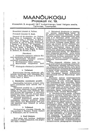 Maanõukogu protokoll nr.19 (2. august 1917)