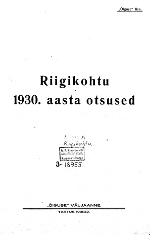 Riigikohtu otsused ; 1930