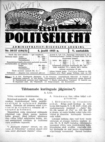 Eesti Politseileht ; 26-27 1925