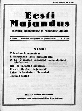 Eesti Majandus ; 5 (99) 1925-01-27