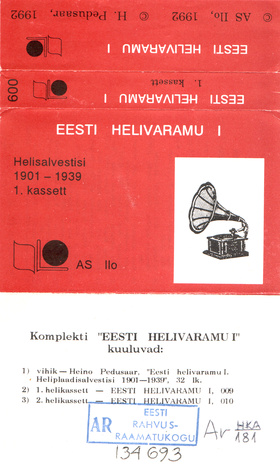 Eesti helivaramu. I : helisalvestisi 1901-1939 : 1. kassett