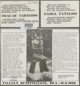 Endel Taniloo : skulptuurinäitus Tallinna Kunstisalongis 28. aprill - 15. mai 1983 : näituse nimestik