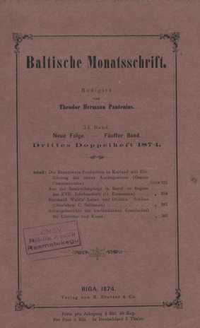 Baltische Monatsschrift ; 3 1874