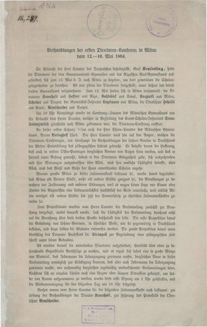 Verhandlungen der ersten Directoren-Conferenz in Mitau vom 12.-16. Mai 1864