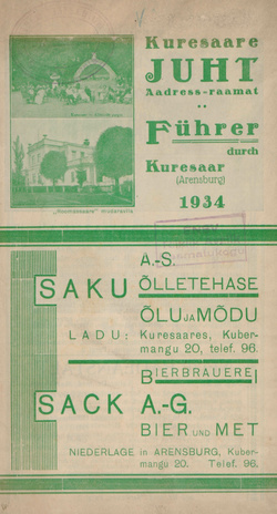 Kuresaare juht-aadressraamat 1934 = Führer für Kuresaar (Arensburg) 1934