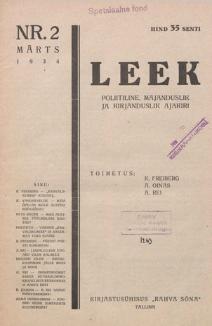 Leek : poliitiline, majanduslik ja kirjanduslik ajakiri ; 2 1934-03