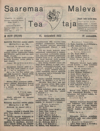 Saaremaa Maleva Teataja ; 18/19 (88/89) 1932-12-15