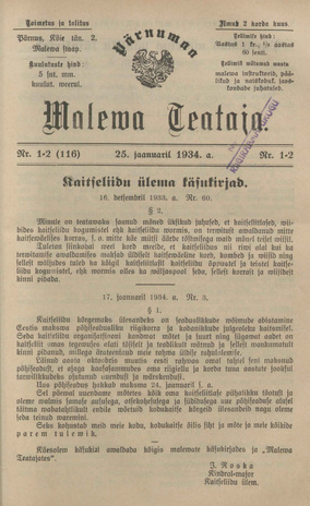 Pärnumaa Maleva Teataja ; 1-2 (116) 1934-01-25