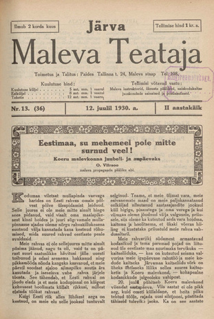 Järva Maleva Teataja ; 13 (36) 1930-07-12