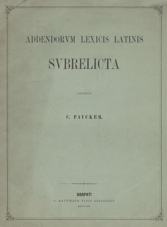 Addendorum lexicis latinis subrelicta