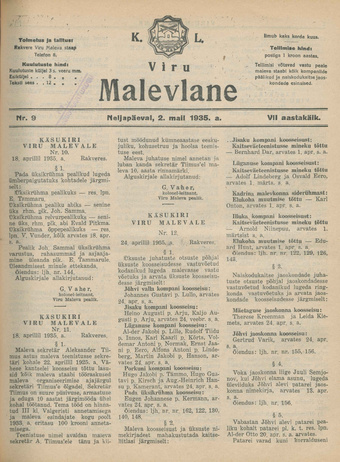 K. L. Viru Malevlane ; 9 1935-05-02