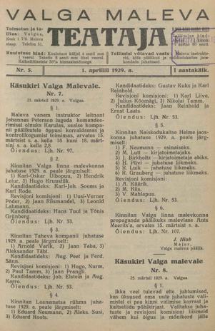 Valga Maleva Teataja ; 5 1929-04-01