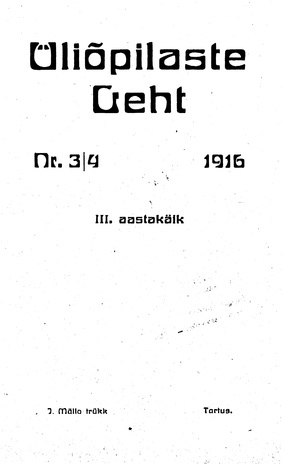 Üliõpilaste Leht ; 3-4 1916-08