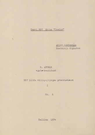 NSV Liidu välispoliitika põhiküsimusi. 1. osa (Eesti NSV Ühing "Teadus" ; 6)