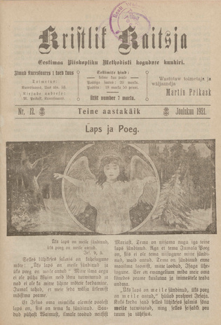 Kristlik Kaitsja : Eesti metodistide häälekandja ; 12 1921-12