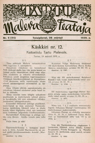 Tartu Maleva Teataja ; 6 (44) 1939-03-28