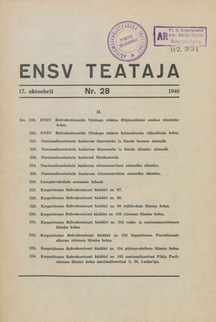 Eesti NSV Teataja ; 28 1940-10-17
