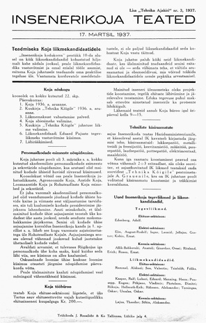 Insenerikoja Teated : ajakiri ; 3 1937-03-17
