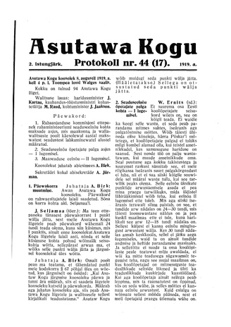 Asutawa Kogu protokoll nr.44 (17) (8. august 1919)