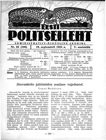 Eesti Politseileht ; 38 1925