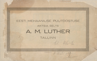 Eesti mehaanilise puutööstuse Aktsia Selts A. M. Luther, Tallinn : [tootekataloog]