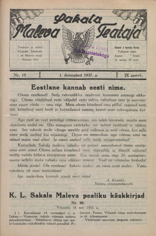 Sakalamaa Maleva Teataja ; 19 1937-12-01