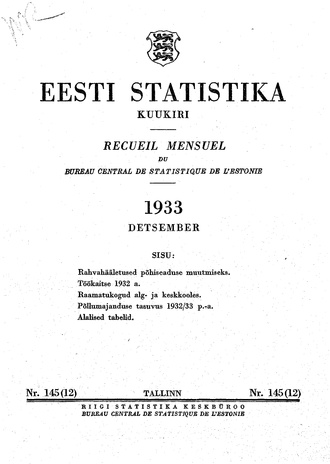 Eesti Statistika : kuukiri ; 145 (12) 1933-12