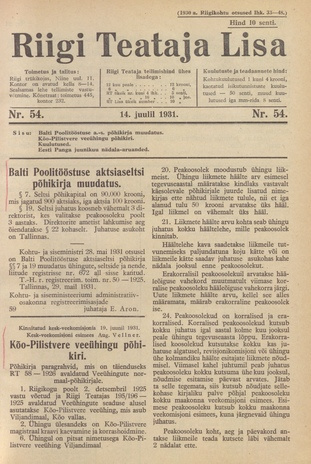 Riigi Teataja Lisa : seaduste alustel avaldatud teadaanded ; 54 1931-07-14