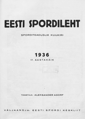 Eesti Spordileht : sisukord 1936