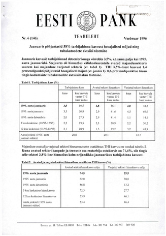Eesti Pank : teabeleht ; 6 (146) 1996-02