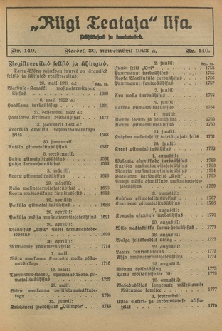 Riigi Teataja Lisa : seaduste alustel avaldatud teadaanded ; 140 1923-11-30