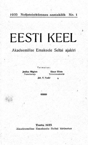 Eesti Keel ; 1 1935