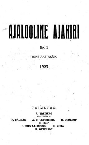Ajalooline Ajakiri ; 1 1923