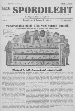 Eesti Spordileht ; 1 1930-01-04