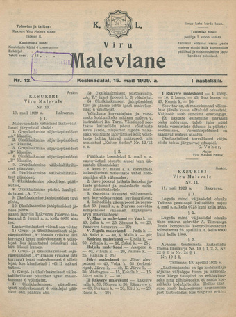 K. L. Viru Malevlane ; 12 1929-05-15