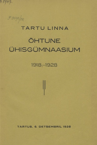 Tartu Linna Õhtune Ühisgümnaasium : 1918-1928