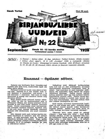 Kirjanduslikke uudiseid ; 22 1928