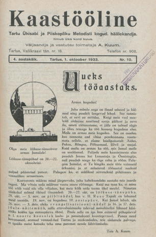 Kaastööline : Tartu Ühisabi Informatsioonileht ; 10 1933-10-01