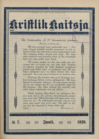 Kristlik Kaitsja : Eesti metodistide häälekandja ; 7 1929-07