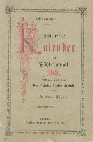 Eesti Rahwa Kalender ehk Täht-raamat 1881 aasta pääle ; 1880